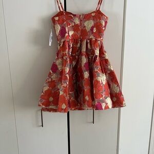 NWT Violet Weekend Vibrant Orange Dress with Gold and Pink Accents